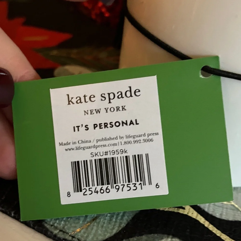 Kate Spade White Tumbler with Red and Gold Accents